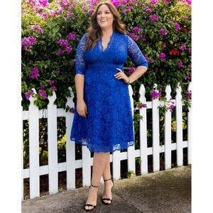 Kiyonna Mademoiselle Lace Cocktail Dress 2X (18-20) Sapphire Blue Fit Flare NWT